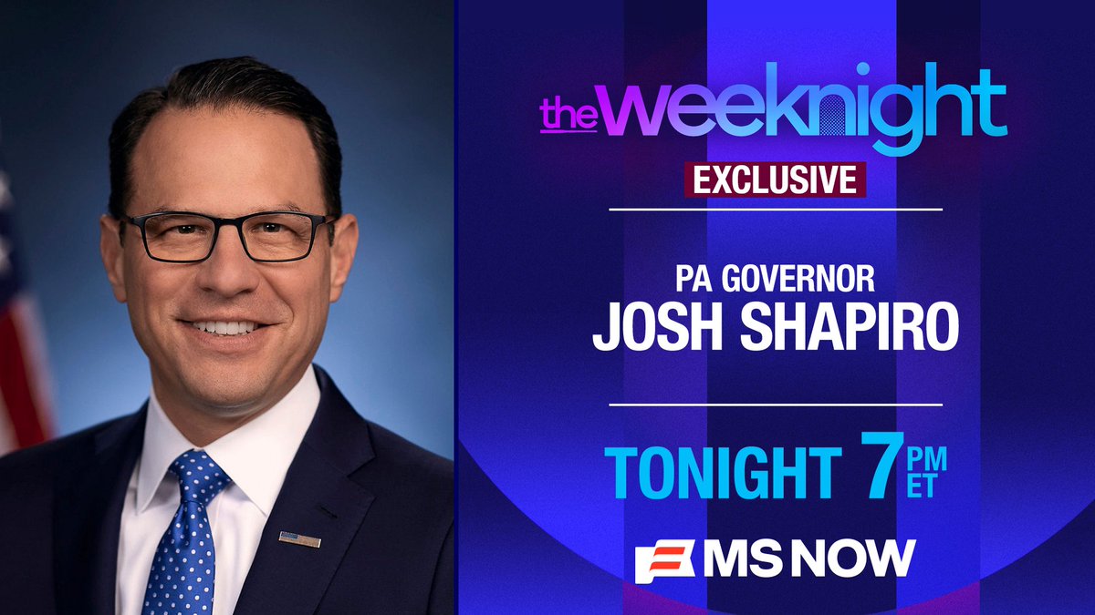 EXCLUSIVE: Tonight, <a href="/GovernorShapiro/">Governor Josh Shapiro</a> joins <a href="/weeknightmsnow/">The Weeknight on MS NOW</a> to discuss President Trump’s upcoming visit to Pennsylvania, Trump’s struggle on affordability and more.

Tune in to <a href="/weeknightmsnow/">The Weeknight on MS NOW</a> at 7 p.m. ET on <a href="/MSNOWNews/">MS NOW</a>.