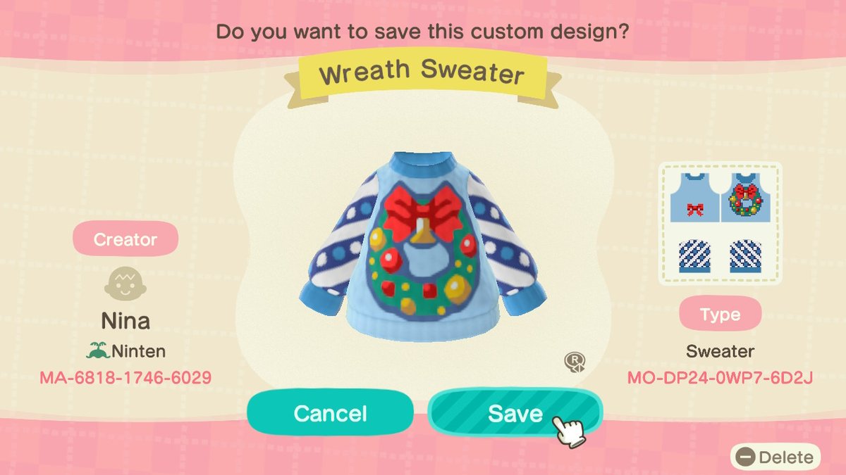 Warm up your #AnimalCrossingNewHorizons island with a trio of 'ugly' seasonal sweater Custom Designs – perfect for the holidays!

#NintendoSwitchOnline members can download them in-game from the Custom Design portal.