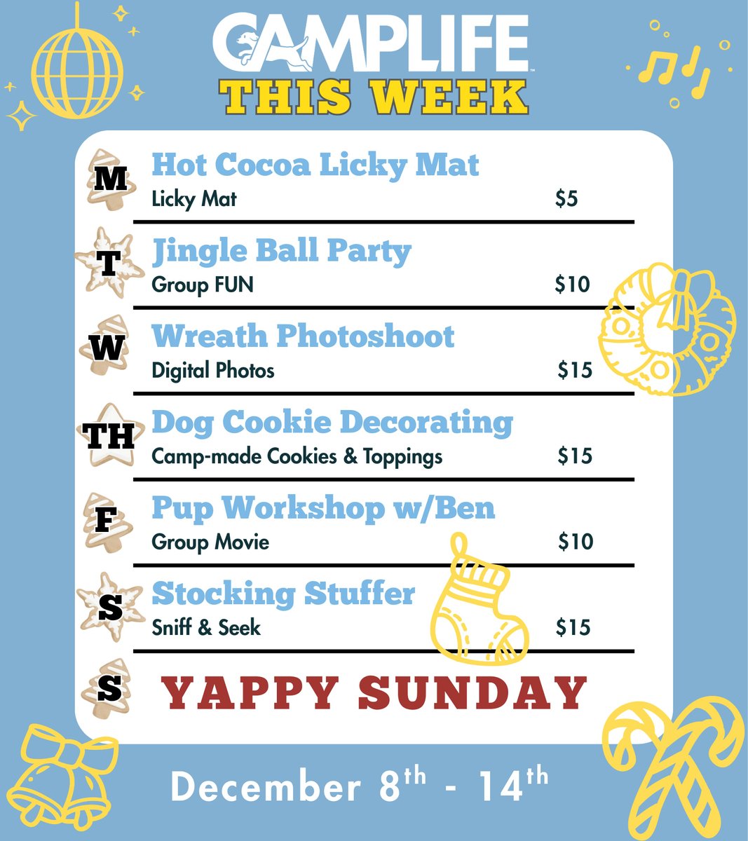 CBWHenderson's tweet image. Are you ready for this week?! We cannot wait to see the wreath pictures 😍 What are you most excited for? 

#camplife #funatcamp #enrichmentsfordogs #exciting #dogdaycare #dogboarding #campbowwow #henderson