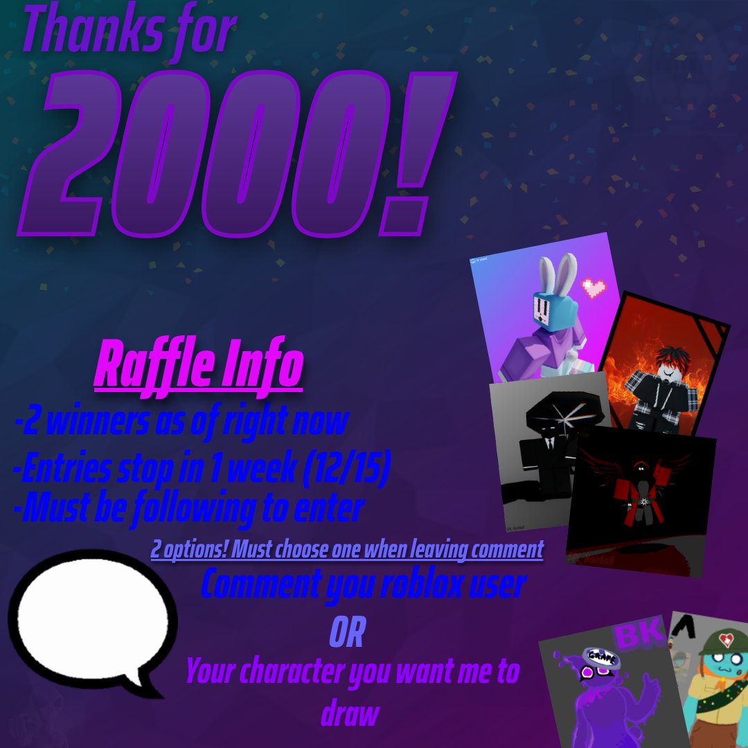 SPL_Hairball's tweet photo. Thanks for 2k everyone!
Its been a long time and coming so I'm happy to finally be here!

I will be hosting a short free raffle here on twitter, please read attached image and drop your Roblox Username OR a Character you would like me to draw. https://t.co/8wzhakSS8Z