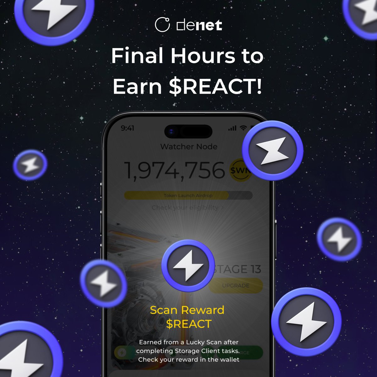DeNetPro's tweet image. ⏰ Less than 12h left to earn $REACT tokens just by scanning the DeNet Storage network!

💰 Active Watchers are getting token rewards from DeNet Storage Clients, don’t miss out!

⚡️About @0xReactive:
Reactive turns all blockchains into one connected, automated network.

⚡️What…