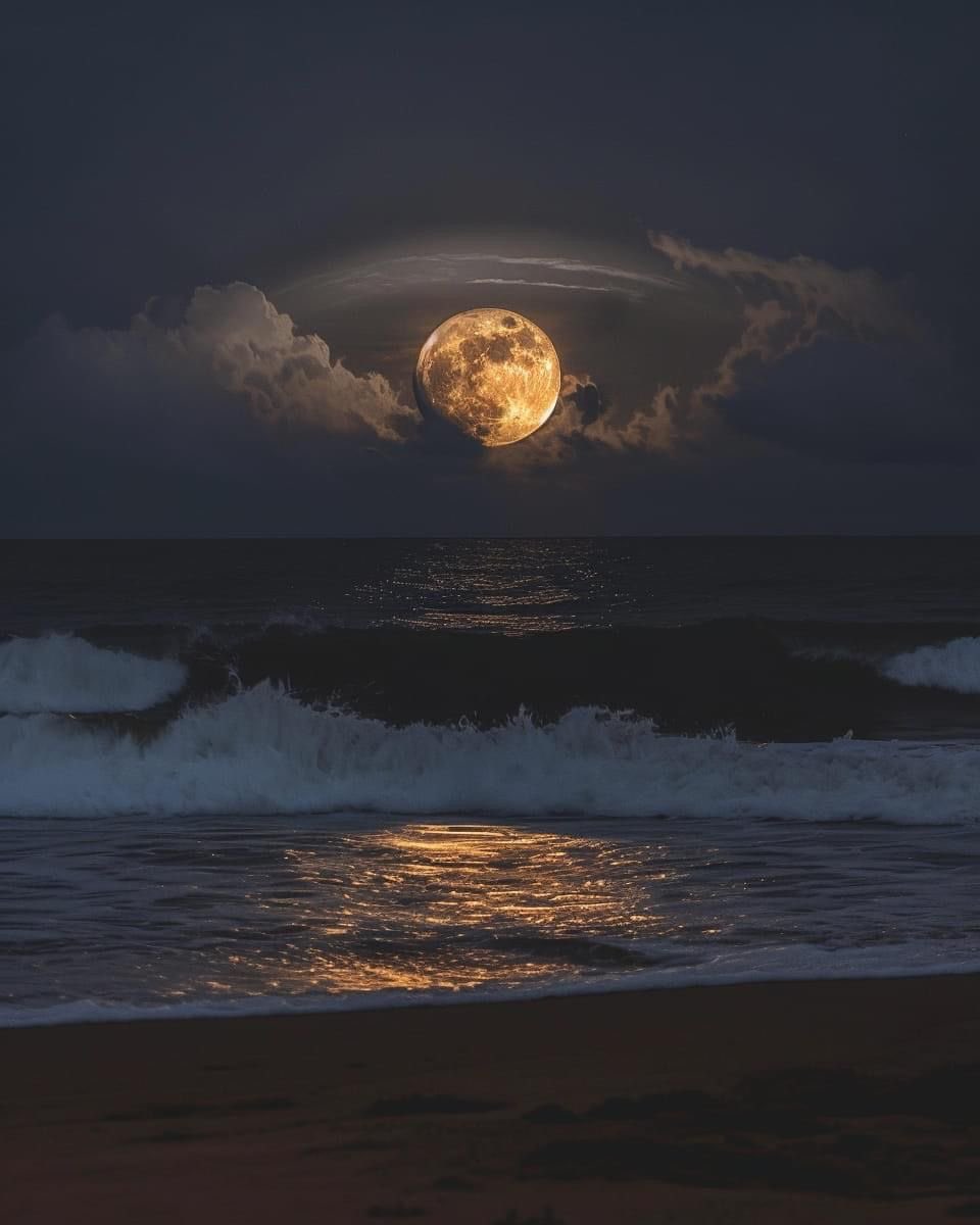 Moon over Pacific Ocean