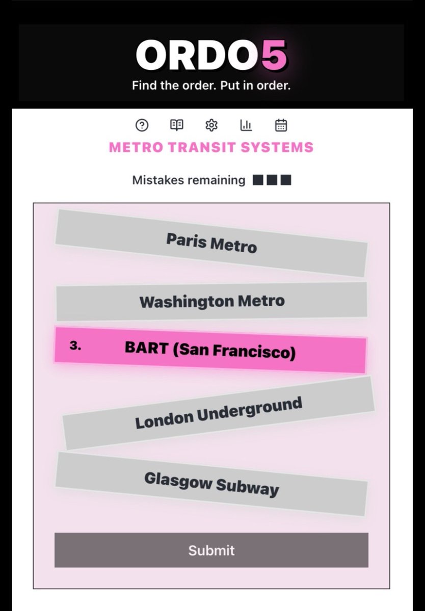ORDOFive's tweet image. Today’s puzzle offers a fascinating comparison of Metro Transit Systems.  Click post-solution “info” icons for all the deets!  ordo5.com
#PublicTransit #UrbanPlanning #CityTrivia #DailyPuzzle #ORDO5