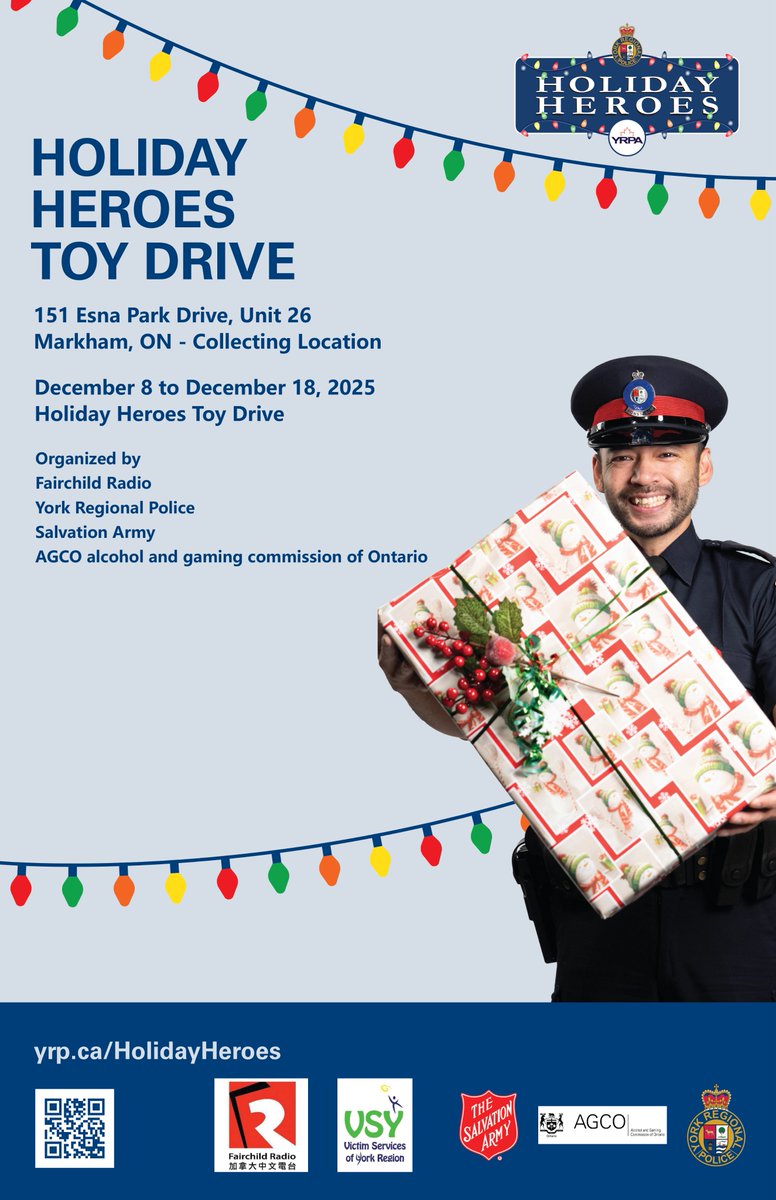frt1430's tweet photo. Please help give every child a Xmas gift!
Drop off NEW, UNWRAPPED toys (no plush please) Dec 8–18 | 10A–5P 📍Fairchild Radio- 151 Esna Park Dr, Unit 26, Markham 
All toys go to The Salvation Army for kids in need. Be their Santa! ❤️
@YRP @salvationarmy @Ont_AGCO #HolidayHeroes https://t.co/95p9UxAqTw
