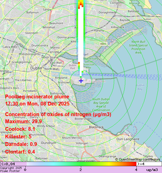 plumeplotter's tweet image. Latest Poolbeg incinerator plume plot, 17:30 08/12/25 #Coolock #Killester #Darndale plumeplotter.com/poolbeg/