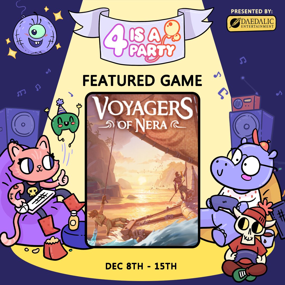 VoyagersofNera's tweet image. 4 is a Party is back! Looking for a new co-op game to play? How about a cozy ocean adventure you can explore with up to 10 friends in Voyagers of Nera? ⛵️

Check out all the great multiplayer titles featured here:
store.steampowered.com/publisher/daed…

Huge shoutout to our friends at @daedalic…
