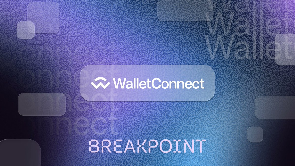 紫と青の抽象デザインのSolana Breakpoint向けWalletConnect Pay発表グラフィック