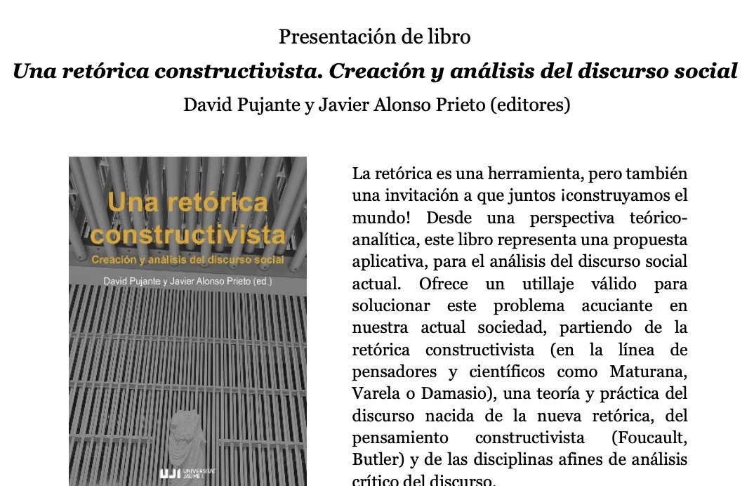 📚😍Nos hace ilusión invitaros a la Jornada homenaje a Vicent Salvador!
🗓️ 12 dic. - 10:30 
🗣️ Con la conferencia: "Yo soy yo sin tus circunstancias"  y la presentación del libro: Una retórica constructivista. Creación y análisis del discurso social.📖
¡Os esperamos!
#UjiCiència