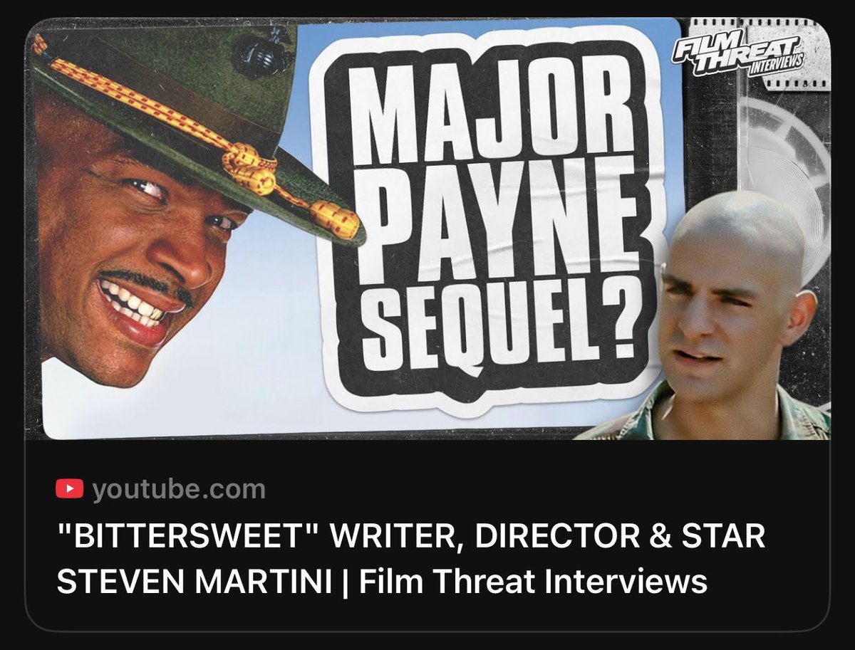 I had a great time talking to legend <a href="/ThatChrisGore/">Chris Gore</a> about my film BitterSweet 2x nominated for Best Indie Comedy and Best Indie Romance <a href="/FilmThreat/">Film Threat</a> <a href="/AwardThis/">AwardThis!</a> indie filmmaking, and of course Major Payne. Watch YT link in reply 👇