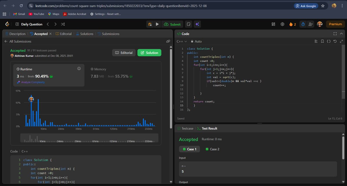 zeyron882's tweet image. Day 37 of #100DaysOfCode🚀
1. WebDev ✅
- Get started with backend 
2. DSA ✅
- Solve Leetcode Potd
3. Revision ❌
4. College Work ✅

#connect #dsa #leetcode #WebDevelopment #BuildInPublic