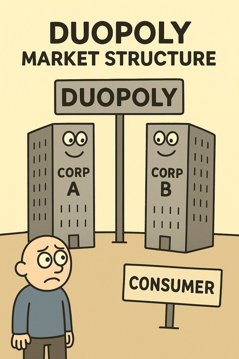 arjunuberoi's tweet photo. India isn’t a monopoly — it’s a duopoly. ⚠️

#IndiGo–Air India
Ola–Uber
Amazon–Flipkart
Zomato–Swiggy
Jio–Airtel
Paytm–GPay

When only 2 players survive, innovation slows, prices rise &amp; power concentrates.

Who wins long-term — consumers or corporations?

#Duopoly #IndiaEconomy https://t.co/oaHNL9JzZz