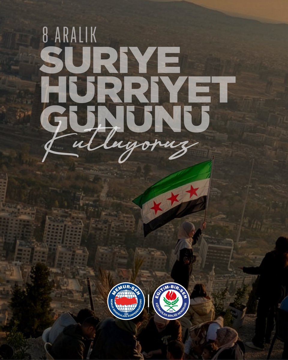 Yıllarca acımasız bir rejim ve diktatörün zulmüne uğrayan; milyonlarcası ülkesinden kovulan, yüzbinlercesi hapishanelerde katledilen, uçaklarla bombalanan, tanklarla ezilen ama özgürlüğe olan aşk ve tutkuları kaybolmayıp mücadeleyi bırakmayan Suriyeli kardeşlerimizin 8 Aralık