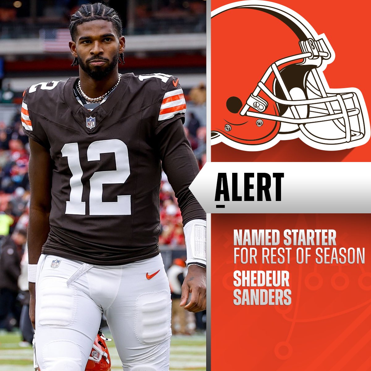 Browns HC Kevin Stefanski says Shedeur Sanders will start rest of season.