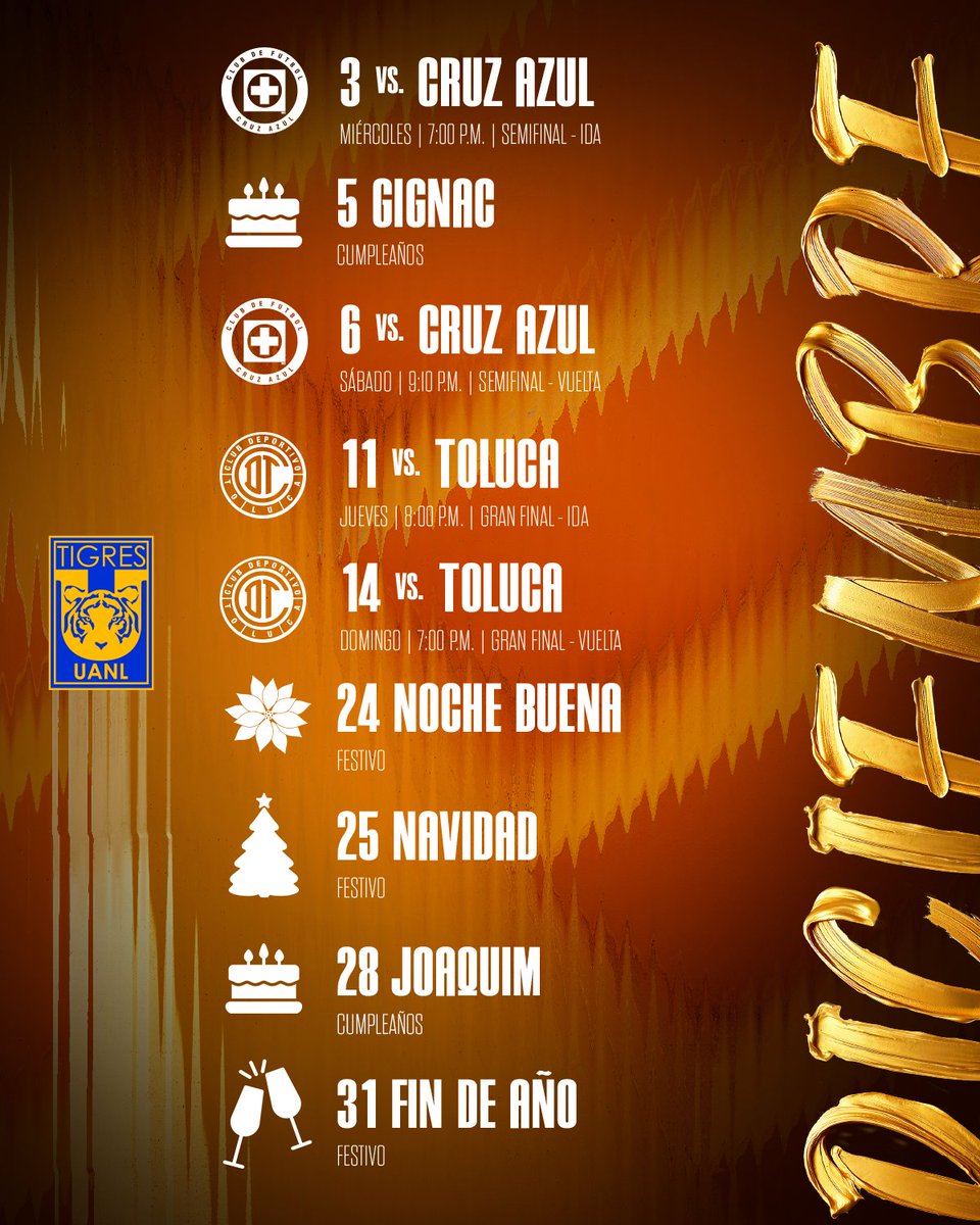 TigresOficial's tweet image. 🙂 Oigan, le agregamos dos fechas a 𝐋𝐚 𝐚𝐠𝐞𝐧𝐝𝐚 𝐝𝐞 𝐋𝐚 𝐔 𝐝𝐞 𝐃𝐢𝐜𝐢𝐞𝐦𝐛𝐫𝐞.