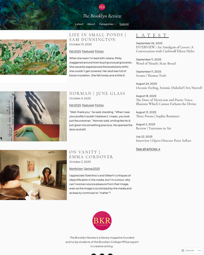 Duotrope's tweet photo. The Brooklyn Review @bk_review (Art; non-paying) opened to art submissions. https://t.co/HYE7vgP6N8 https://t.co/sgYKOQIxgC