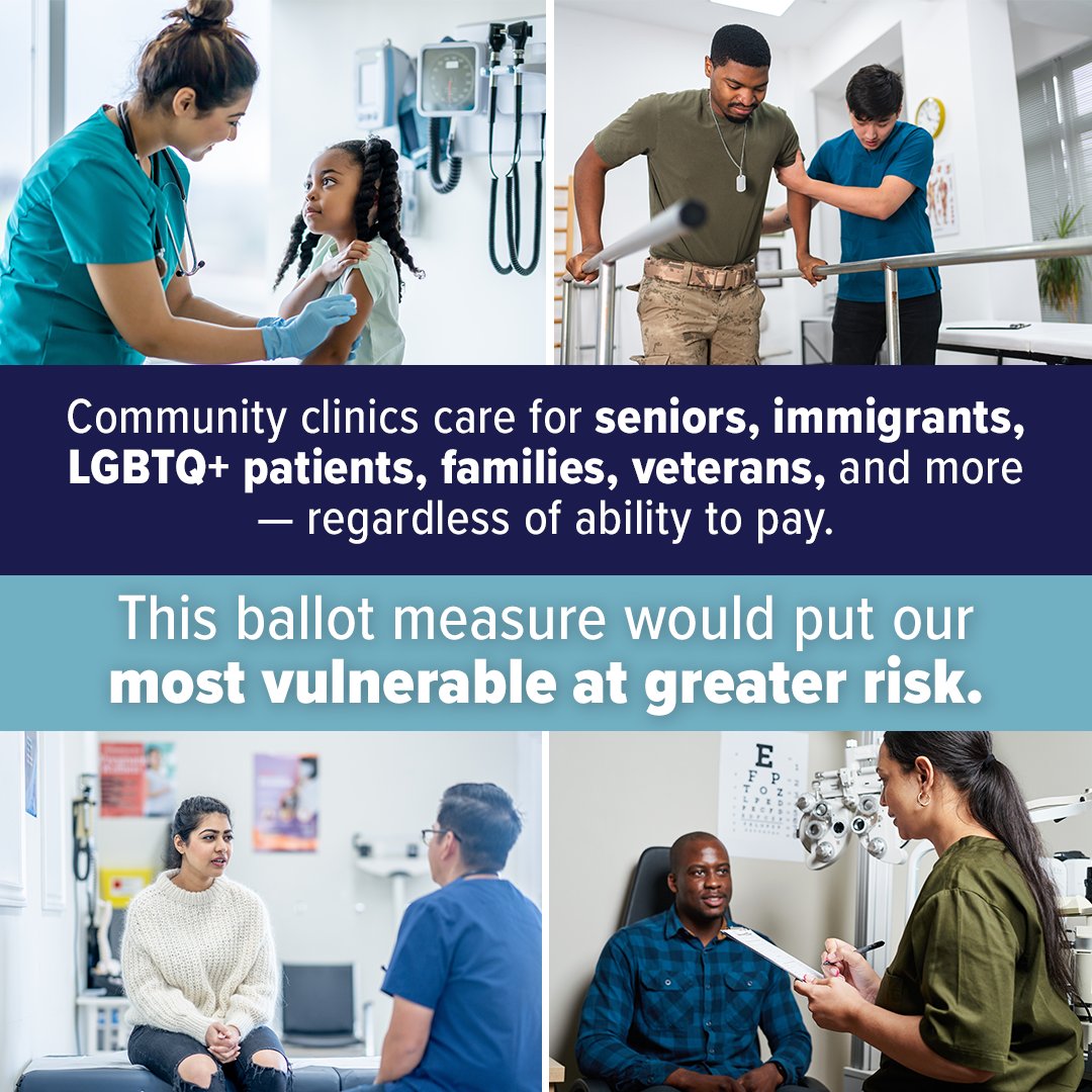 NOProp44's tweet photo. Community clinics are a lifeline for people who face the steepest barriers to care — the uninsured, working families, immigrants, LGBTQ+ patients, seniors, and veterans. This measure puts their health at risk, reject this attack. #ProtectPatients https://t.co/3tQTzIY7FZ https://t.co/awZ5SlAioL