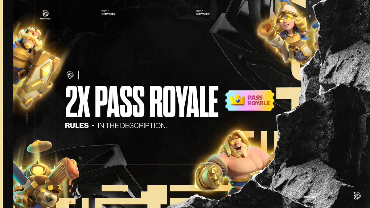 Oddyssey_offcl's tweet image. 🎉  GIVEAWAY  🎉
We’re giving away 2x Clash Royale Pass ⚔️ 
Don’t miss your chance!
 
Follow : 
@Oddyssey_offcl 
@TheretAxL 
@Painz_GG 
@bryanpenguin1

❤️&amp;amp;♻️ + @ 2 Friends!

Ends in 2days

enter now and good luck! 🍀🔥