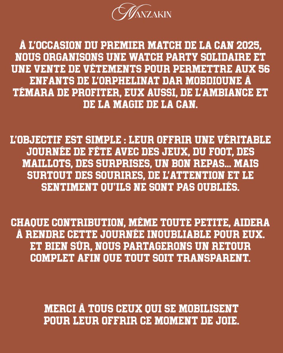 said_lbk's tweet photo. AFRICA UNITED 🌍
On vous attend pour notre pop-up caritatif et notre watch party de la CAN !

RDV ce  21 décembre à 14h à 23h
📍 80 Av. du Maine, Paris 14e au Smile World Gaité Montparnasse

Tous les bénéfices reversés à l’orphelinat Dar Mobdioune 🇲🇦 https://t.co/NsfPq2YYxR