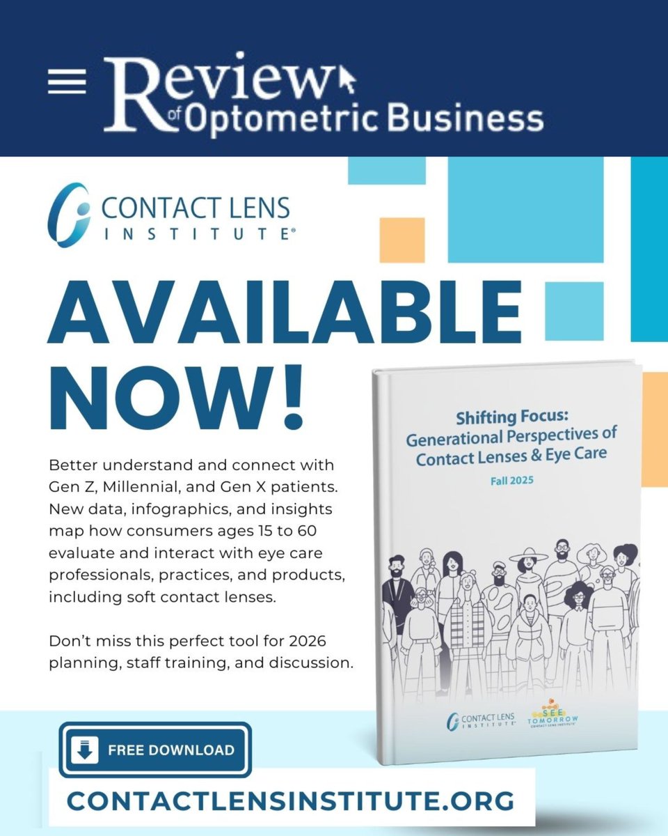 Review of Optometric Business shared our latest report revealing generational trends and what eye care practices can do to better connect with Gen Z, Millennials and Gen X patients.
Read bit.ly/4rKN569 then download the full report for free at contactlensinstitute.org/resources/see-…