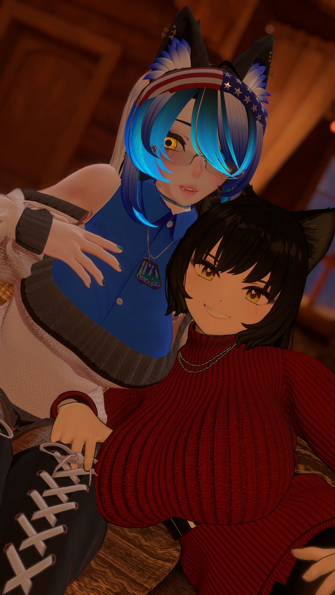 Nya nya~ Yesterday I and <a href="/Velouria_Yoshev/">Velouria Yoshev ⚔️💙</a> and his friends went to Vket 2025 Winter worlds for exploring any new shopping: Avatars, clothes, weapons, assets etc during his live streaming twitch. He took pic of group together. Then Vel decide pic of me and Vel in other world.