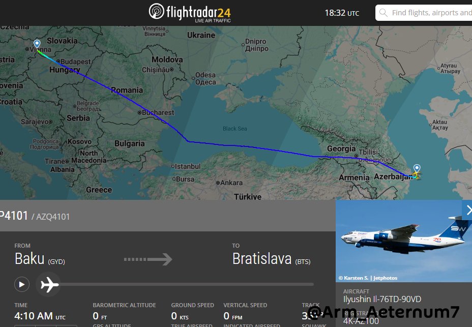Along with Aliyev, a Silk Way arms carrier also flew to Bratislava today

In addition, another flight to #Slovakia was in November. Later the plane flew to Ostrava (#CzechRepublic).

About the other flights (if I didn't miss any) I wrote earlier. 
#Armenia #Azerbaijan