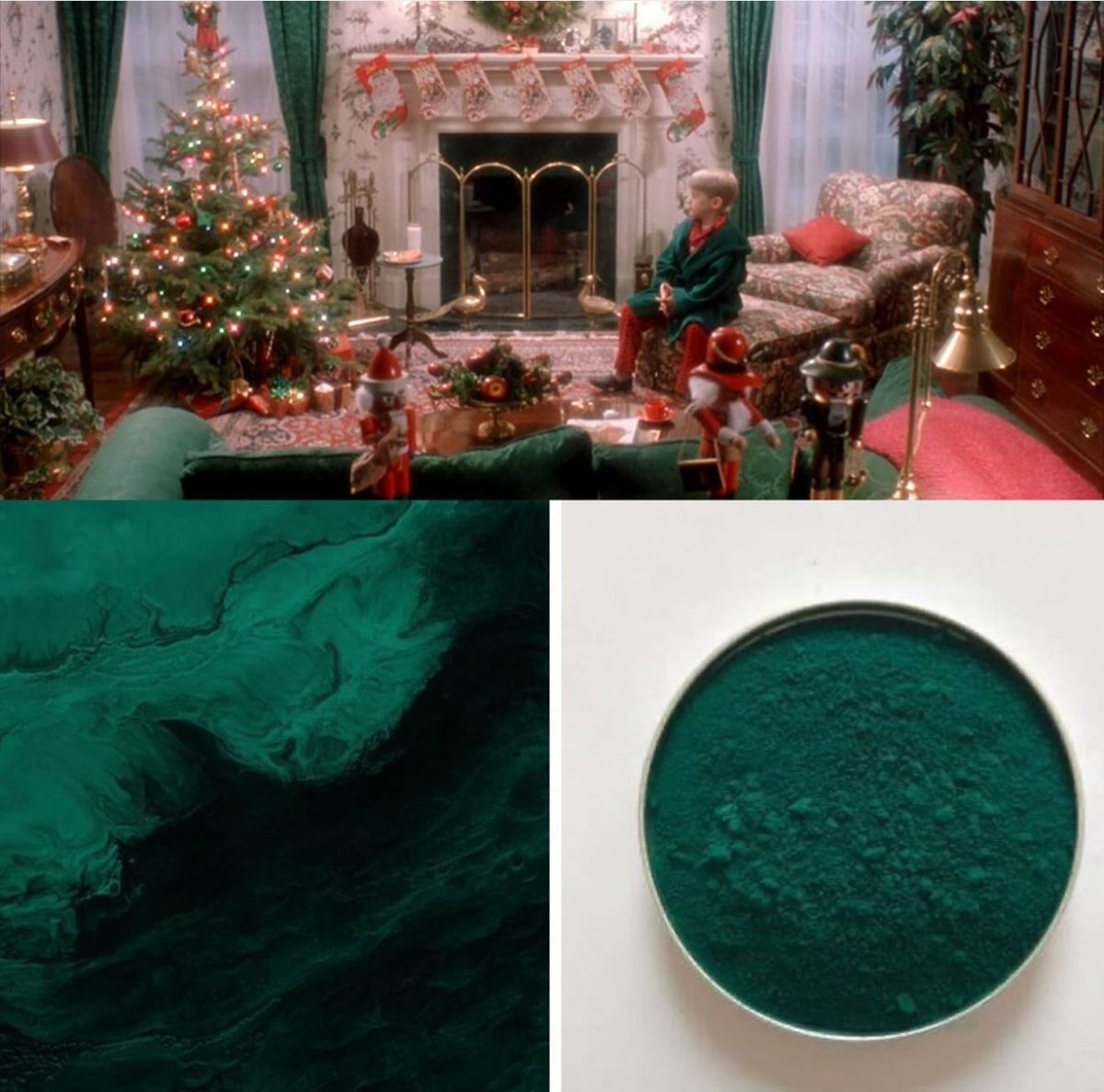 KJP's tweet photo. Home Alone’s cozy atmosphere comes from one defining color used everywhere: the natural, mystical “Phthalo Green”. https://t.co/l9fmhyxu7u