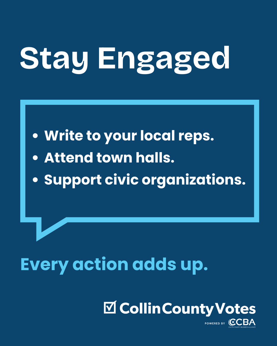 CollinCtyVotes's tweet photo. Small steps = big impact.
Attend town halls, connect with local reps, support civic orgs.
#CollinCountyVotes #VoteLocal https://t.co/kF0nq3EwhT