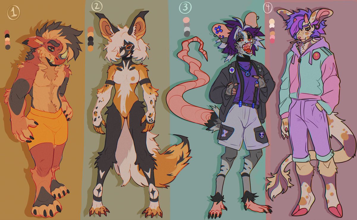 Goofangs's tweet image. ✨ DOODLE ADOPTS FOR SALE ✨
AB includes detailed icon OR mini ref!

1 — “Blaze-Brawler”
SB $25 / AB $70

2 — “Frost-Fennec”
SB $25 / AB $70

3 — “Neon-Tail Punk”
SB $25 / AB $70

4 — “Cotton-Candy Cryptid”
SB $25 / AB $70
