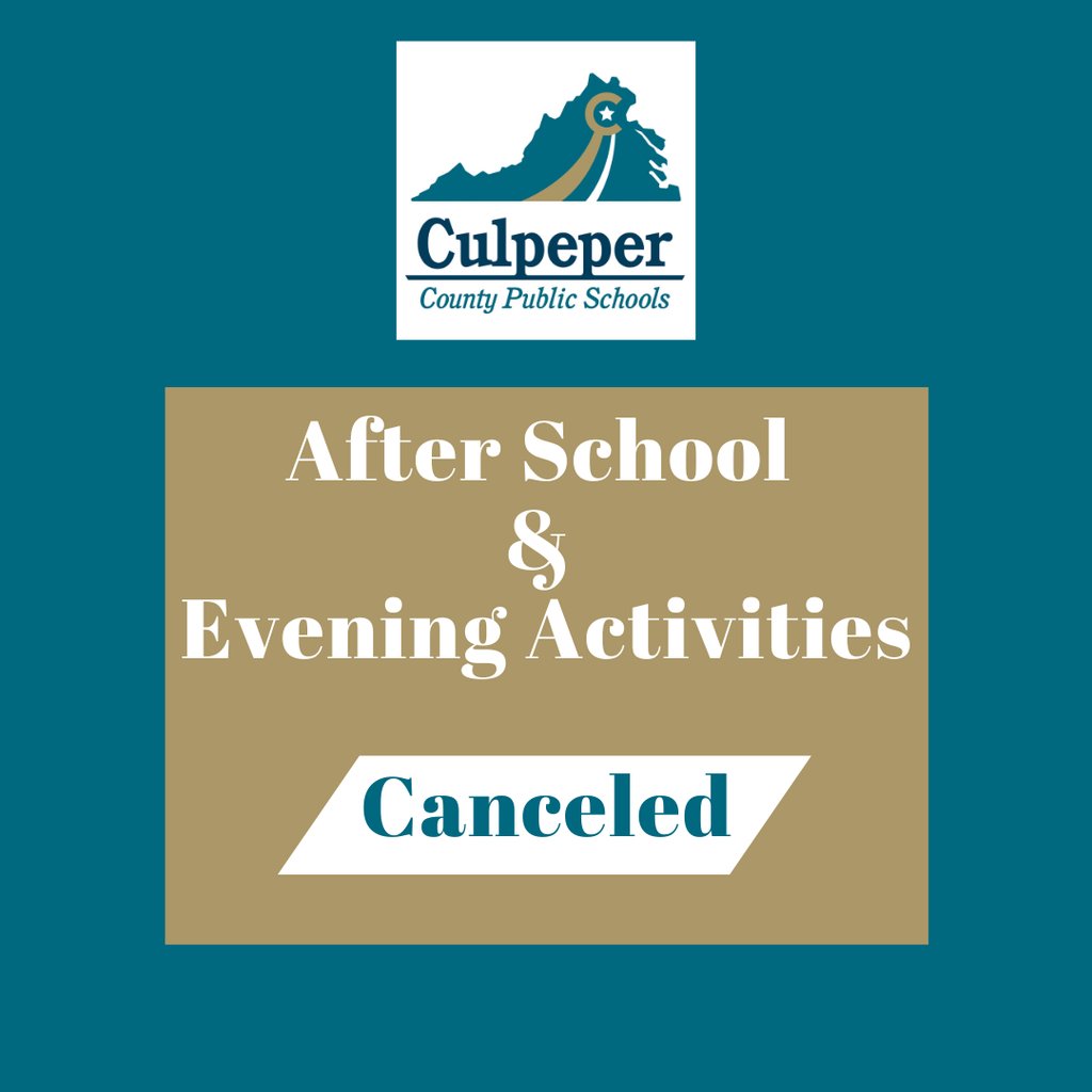 CCPS after-school and evening student activities are cancelled for today, Monday, December 8, 2025 due to the forecast of inclement weather.

The School Board meeting will be held as scheduled.