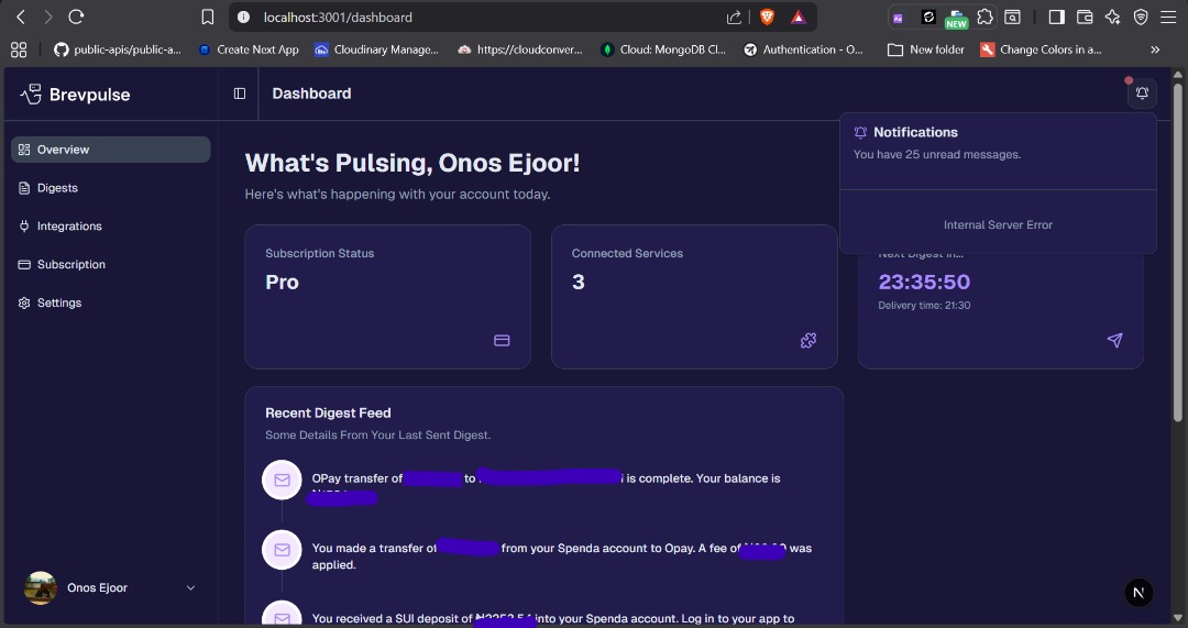DevText16's tweet image. Happy new week 🙂‍↔️

Day 25 of building @brevpulse 

- Added the Dark theme
- Created other components in the dashboard 
- make a new design of the layout too
- Created the integrations page

#buildinginpublic