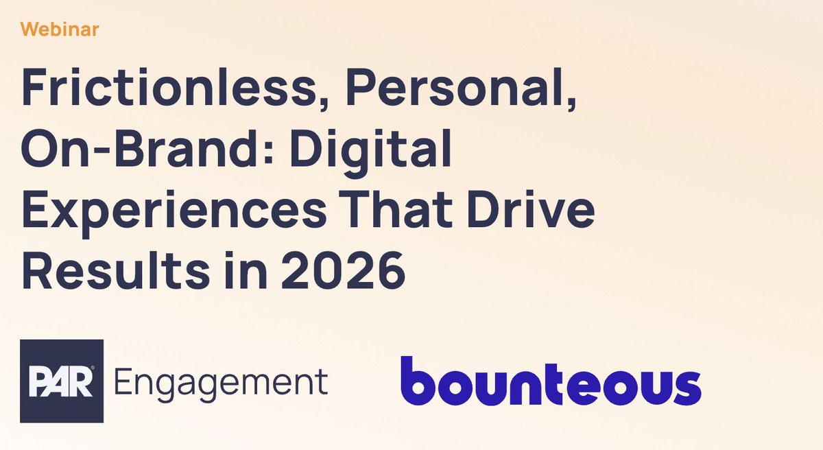 Bounteous's tweet image. We'll be presenting on a webinar with our partner, @par, tomorrow! Hear how leading restaurant brands are preparing for 2026. Hope you can join us! #CustomerExperience #Restaurant #Personalization
 
Register here: punchh.com/resource/frict…