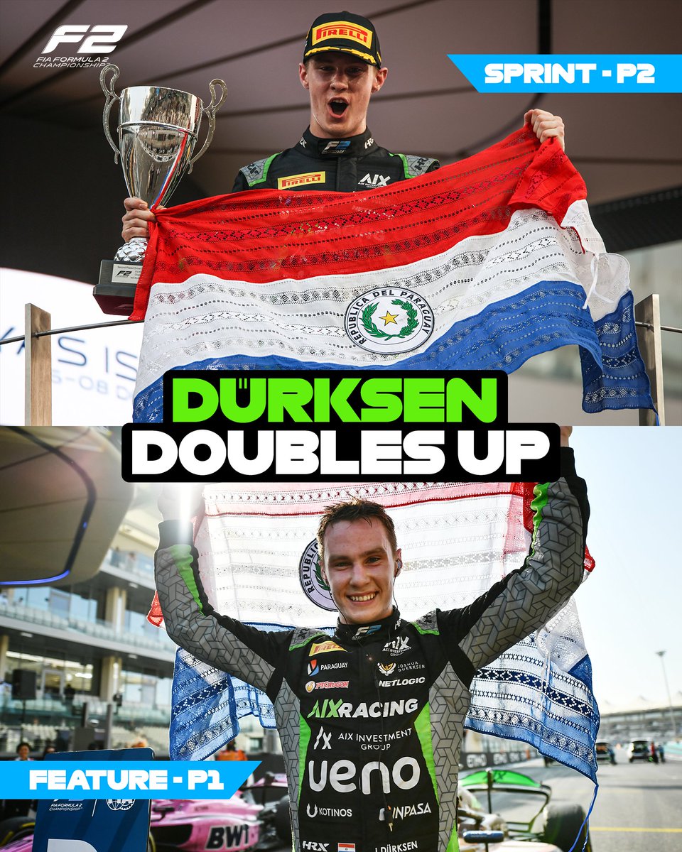 Formula2's tweet image. DUERKSEN’S PODIUM DOUBLE 🏆🏆

Joshua stood on the Podium in both the Sprint and Feature Races at Abu Dhabi 👏🇵🇾

#F2 #AbuDhabiGP