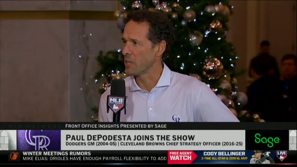 Paul DePodesta is back in baseball after spending a decade in the Cleveland Browns front office!
The Rockies President of Baseball Ops joins #MLBTonight to discuss what enticed him about the opportunity and plans for the rest of the offseason.
MLB Network x @SageUSAmerica
