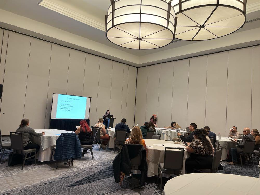 CalAgrAbility's tweet photo. We teamed up w/ @NatlAgrAbility at the Agricultural Workers Symposium, sharing resources with health center leaders and peers nationwide. Staff also presented on the #WRASAP Ag Worker Stress Report & led hands-on mental health capacity-building activities. #AgHealth #NIFAImpacts https://t.co/6n8L18k5nX