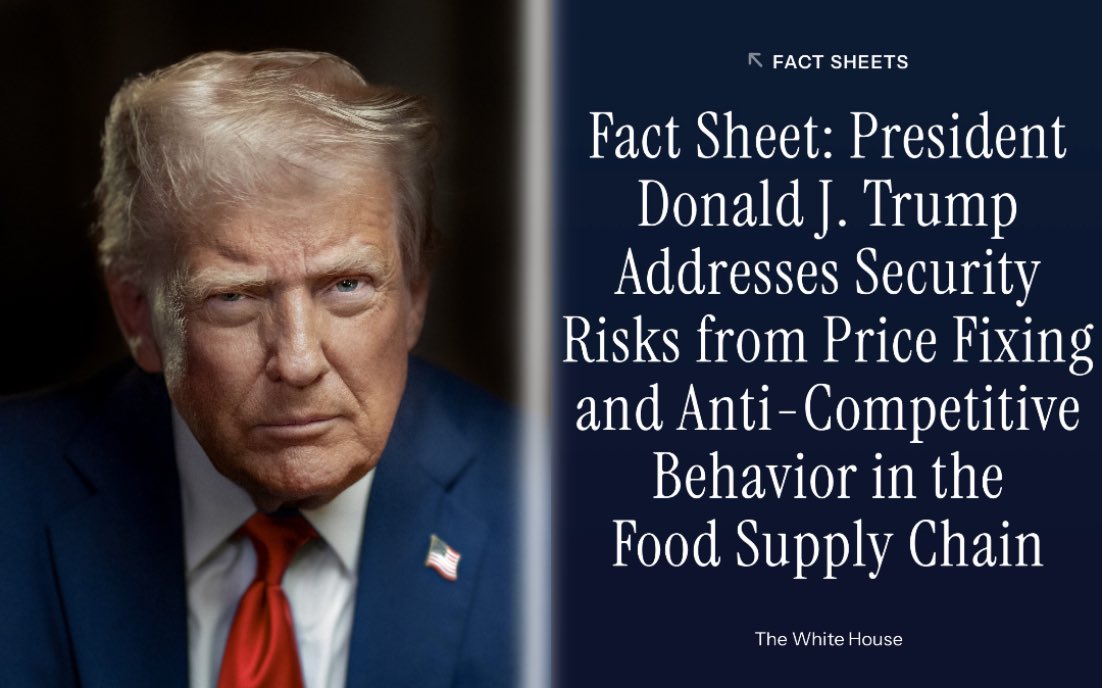 President Trump just signed an Executive Order taking direct aim at the monopolistic corporations driving up grocery prices and crushing America’s independent farmers.

This order creates new Food Supply Chain Security Task Forces in the DOJ and FTC with a clear mission: