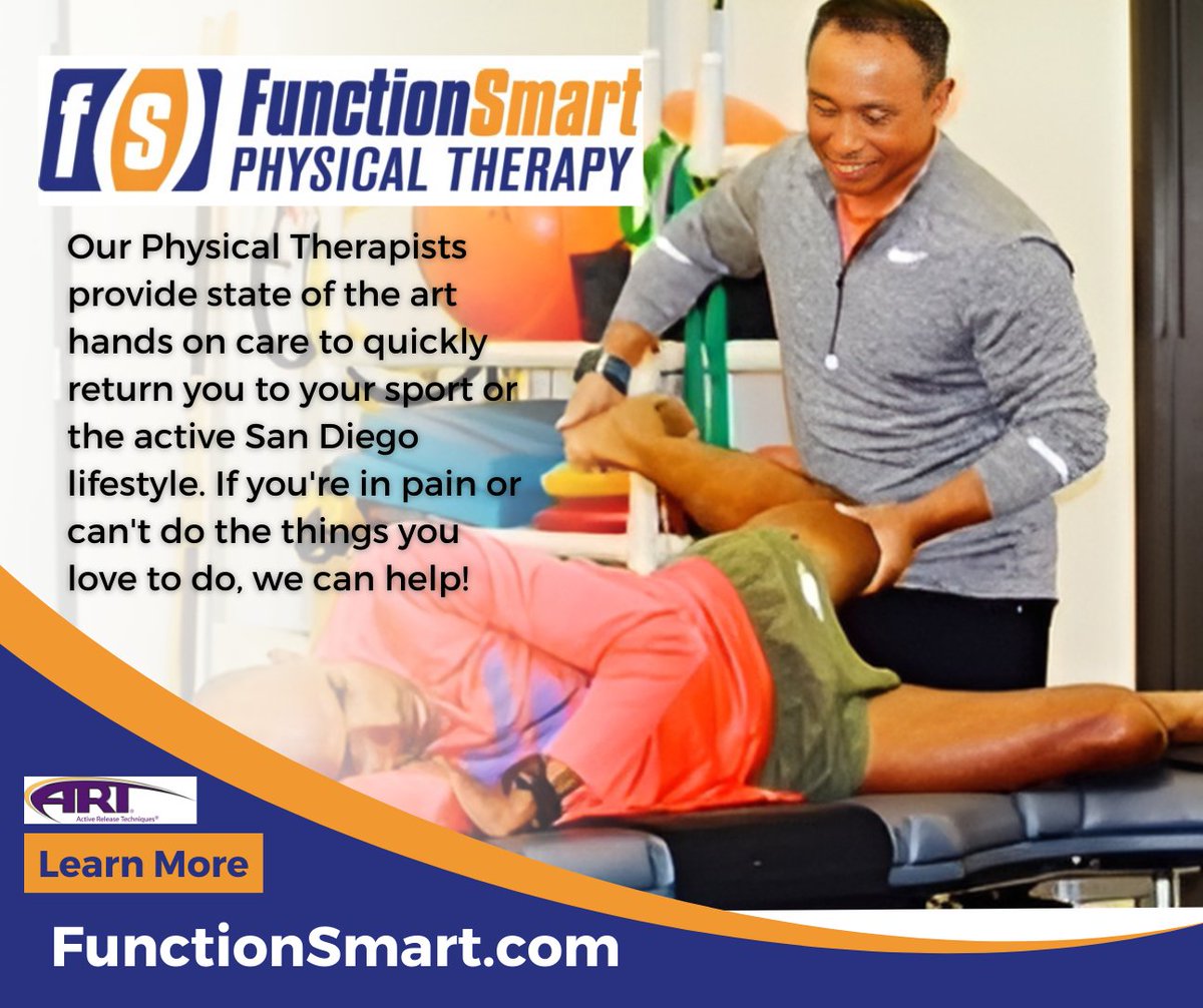 KozEvents's tweet image. FunctionSmart Physical Therapy is the place to go when you need real help. This is not a therapy mill! Everyone gets treated uniquely as a whole person. They use ART (Active Release Techniques ) to get you moving. functionsmart.com 858-452-0282 #functionsmart