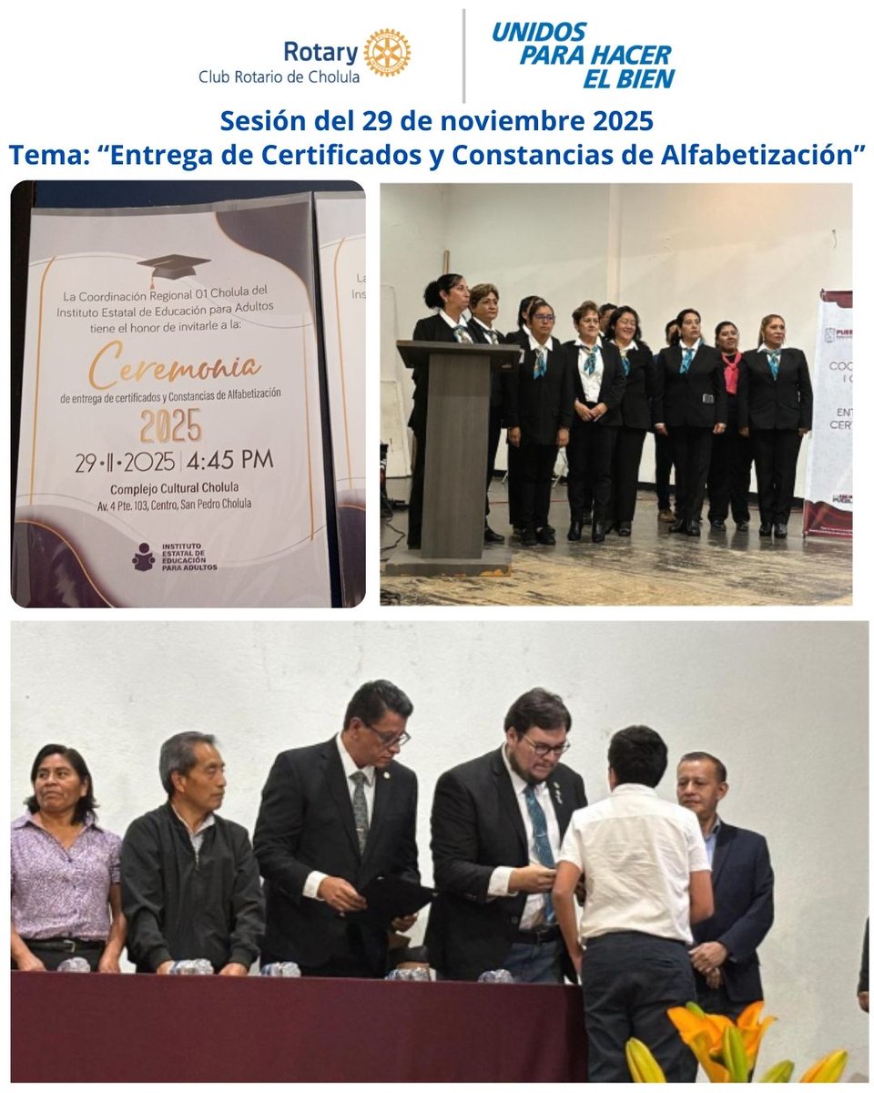 Entregar diplomas de acreditación de alfabetización y de grado es de lo más satisfactorio. Nuestro Past President, Francisco Calvo Percino, presente en la Ceremonia 2025.
#Rotary #GenteDeAcción #WeAreRotary #PeopleOfAction #ProudRotarian #clubrotariodecholula #FundacionRotaria