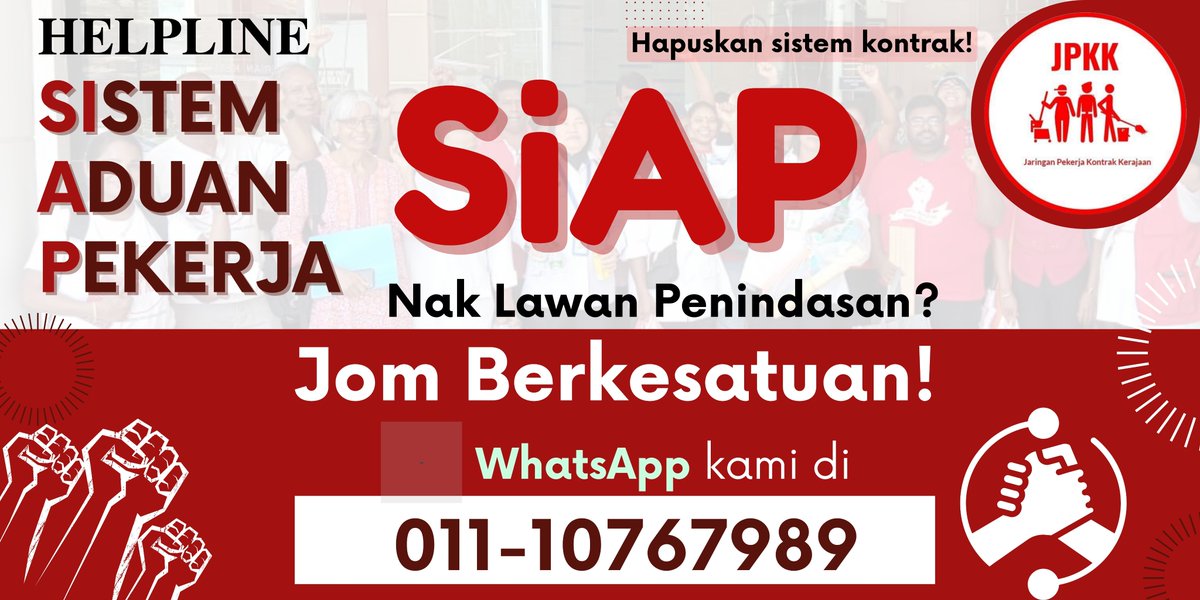 jpkk_official's tweet image. Berminat menubuhkan kesatuan untuk menghapuskan penindasan di tempat kerja?

Kami sedia membimbing anda setiap langkah.

Hubungi kami hari ini ✊

Jom kita semua tandatangan petisyen ini untuk menghapuskan sistem kontrak: chng.it/ykq2b8WKKG