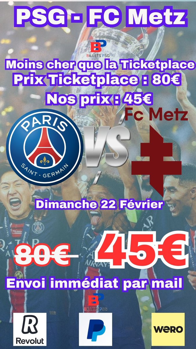 Vends billets PSG pas chere ❤️💙 tweet media