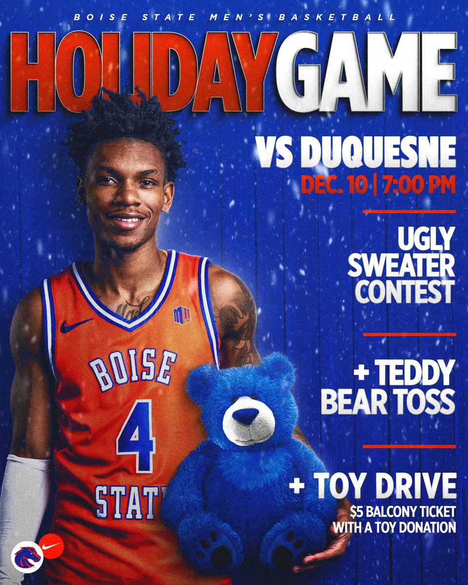 'Tis the season🎄

Toy Drive and Teddy Bear toss this Wednesday night!
📰: boi.st/4pldGVP

#BleedBlue x #UnbreakableCulture