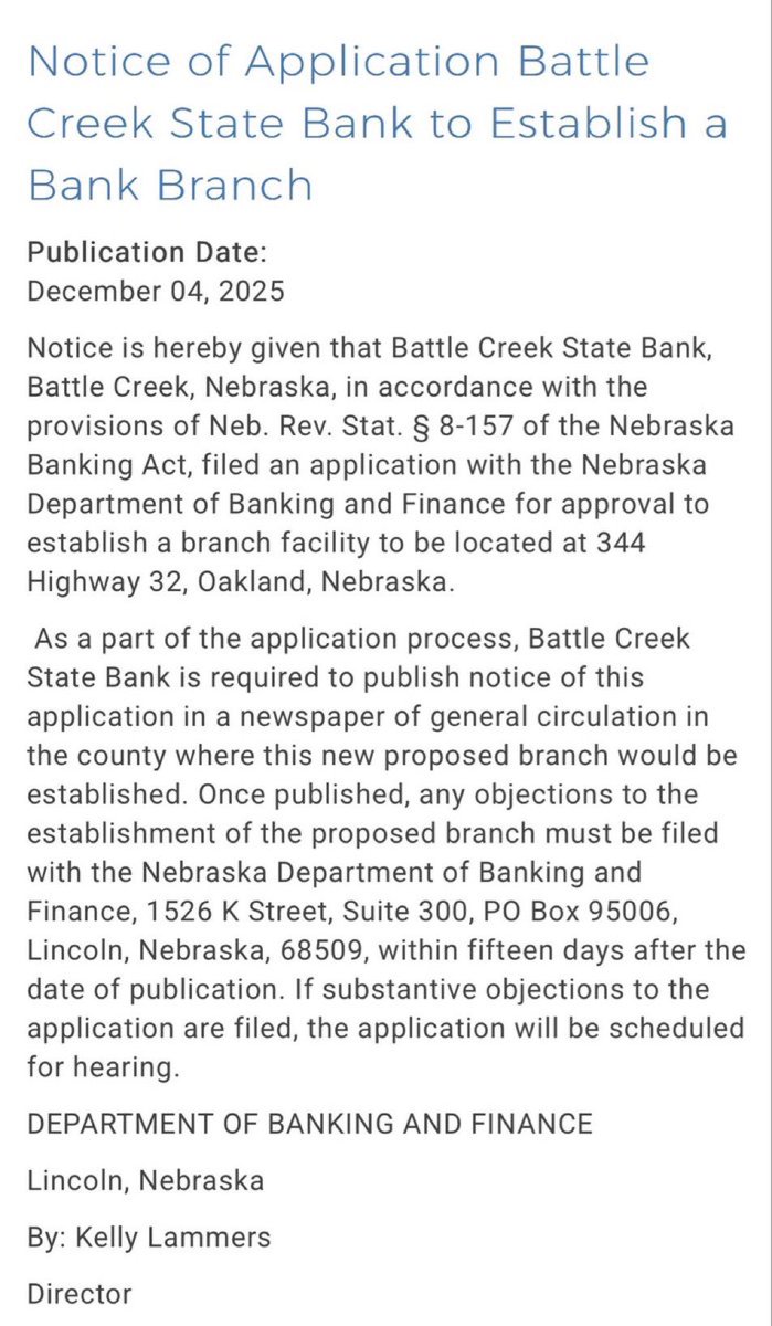 Remember Logan Valley Investments LLC? 

Yeah, they acquired Battle Creek State Company and its subsidiary Battle Creek State Bank in Nebraska as a bank holding company. It’s registered address:
990 County Road 3, Oakland, NE 68045

Battle Creek State Bank’s new address