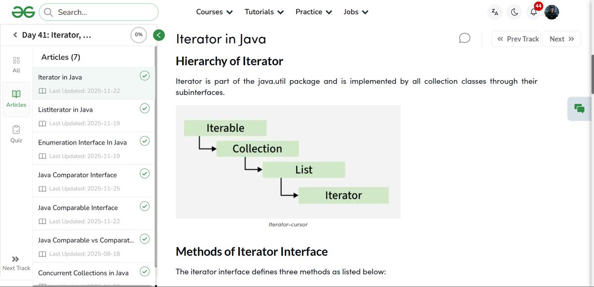 amanhaidry's tweet image. #Java from @geeksforgeeks 🚀
✅Iterator
✅ListIterator
✅Enumeration Interface
✅Comparator Interface
✅Comparable Interface
✅Comparable vs Comparator
✅Concurrent Collections

#365DaysOfCode #JavaDev #GeeksforGeeks #gfg #nationskillup #skillupwithgfg #365DaysOfCoding