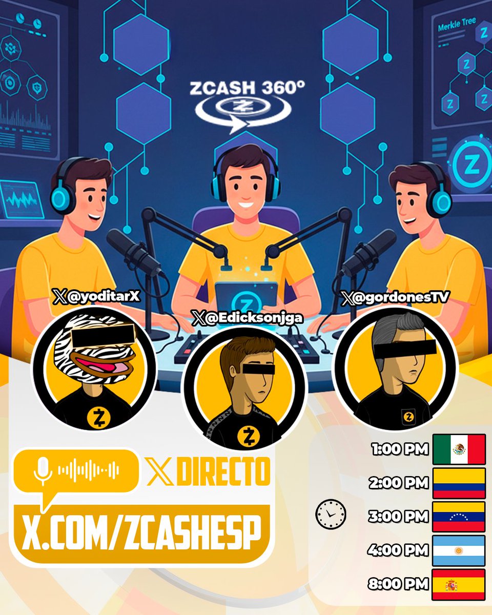 📣 ÚLTIMO episodio del 2025 😱

Si no quieres perderte lo más 🔥 de #Zcash, <a href="/gordonesTV/">Roosevelt Gordones</a>, <a href="/Edicksonjga/">Edickson González🛡️</a> y <a href="/yoditarzk/">Yoditar 🛡️ᙇ</a> te esperan para ponerte al día con las noticias y actualizaciones.

Ahora con un nuevo formato En Directo 📺

¡Activa tu recordatorio! 🔔

👉 x.com/zcashesp