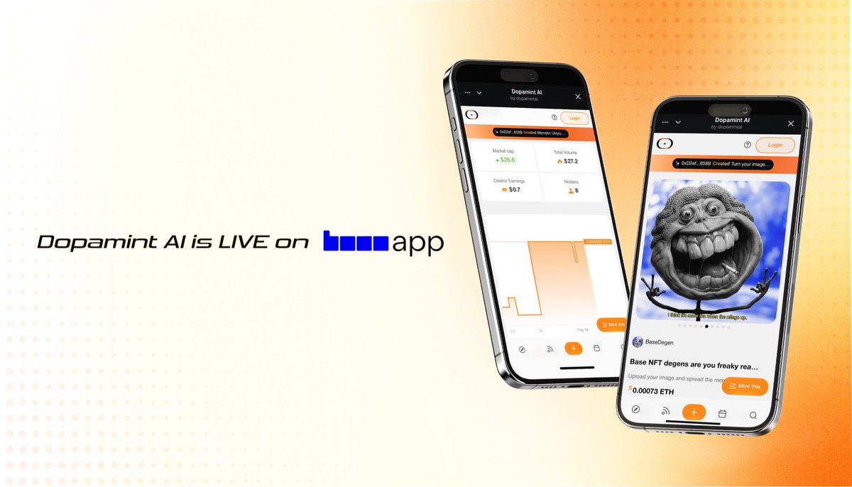 The “Dopamint AI” mini-app is LIVE on <a href="/baseapp/">Base App</a> 💙

Customize and monetize genAI prompts together on ERC-721 liquid bonding curves on <a href="/base/">Base</a>. 

Try now: base.app/post/0xf1f5761…