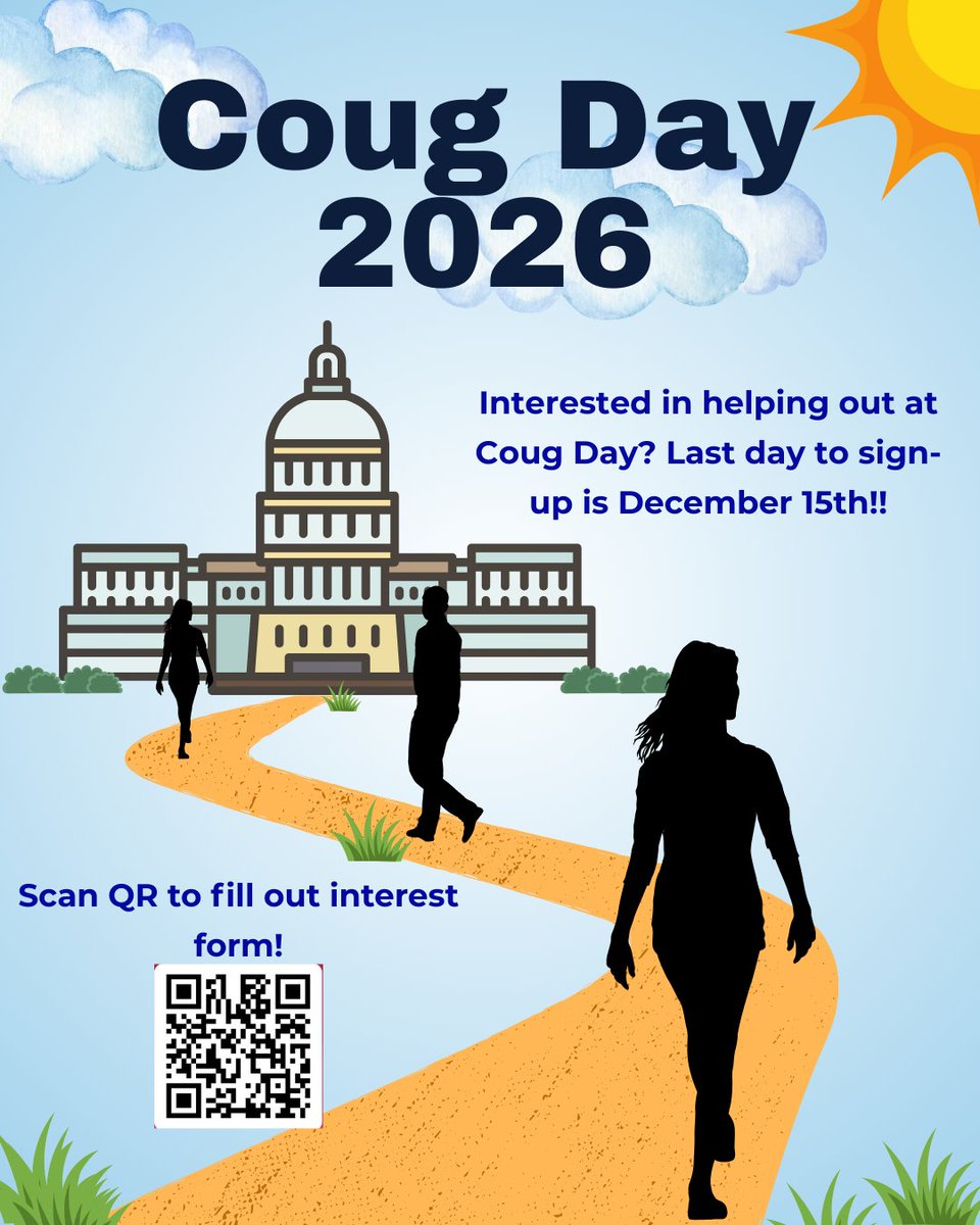 🚨 Coug Day at the Capitol Sign-Up Deadline! 🚨
🗓 Jan 25–26
⏰ Last day to sign up: NEXT Monday, Dec 15 (EOD)

You’ll still have time to complete training—but you must submit the form by Dec 15 to participate!

🔗 forms.office.com/Pages/Response…

#CougDay #ASWSUG #WSUGlobal