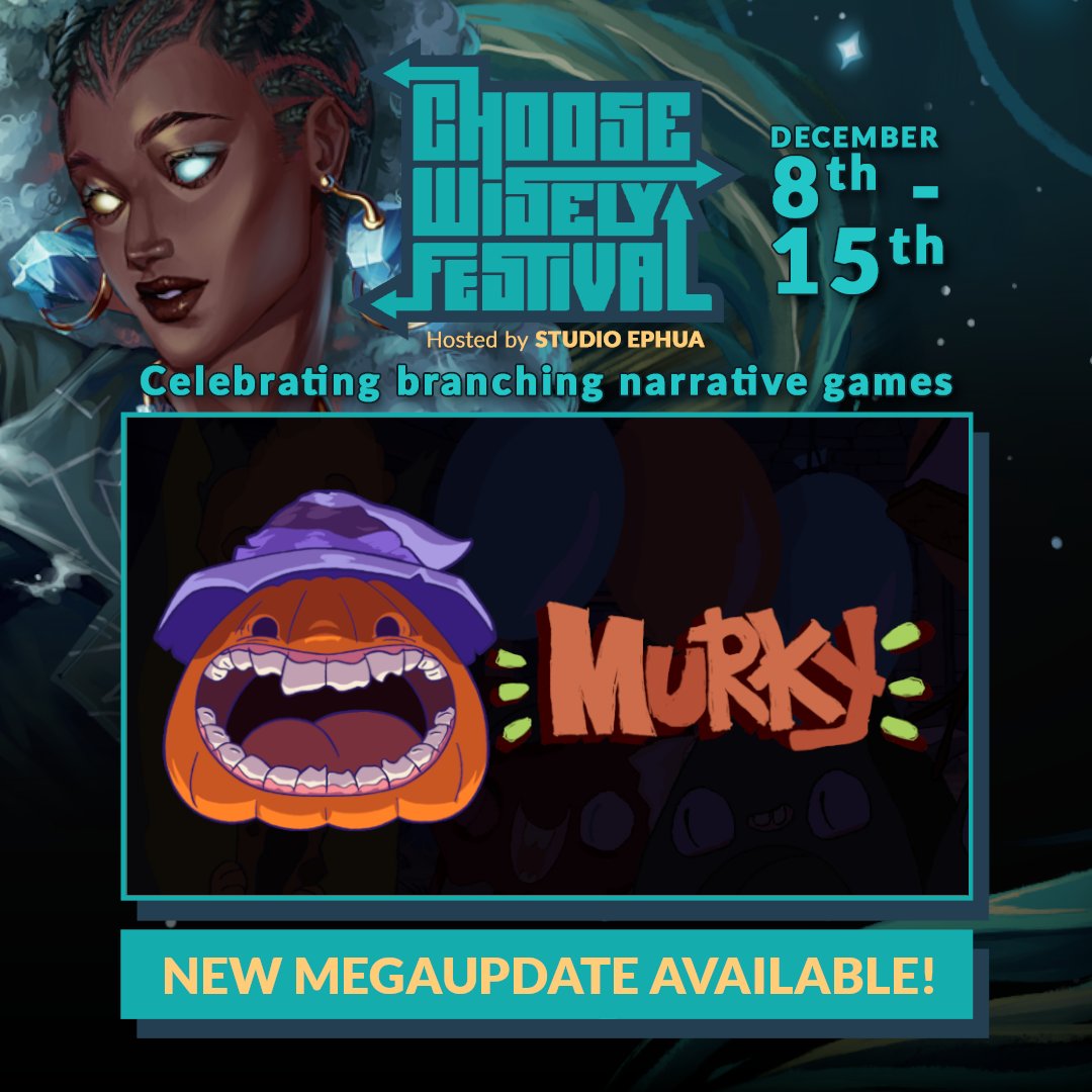 Oh yeah, MURKY 🎃 is part of the Choose Wisely Festival and it will be featured by several streamers throughout the week. Starting today:

-3:00 pm (Central Time) by <a href="/valalalife/">Vaℓ🍓</a> 
-4:30 pm (Central Time) by <a href="/CobraKingttv/">CobraKingTTV</a> 
-5:00 pm (Central Time) by <a href="/psycho_bunnie/">Bunnie</a> 

See you there!