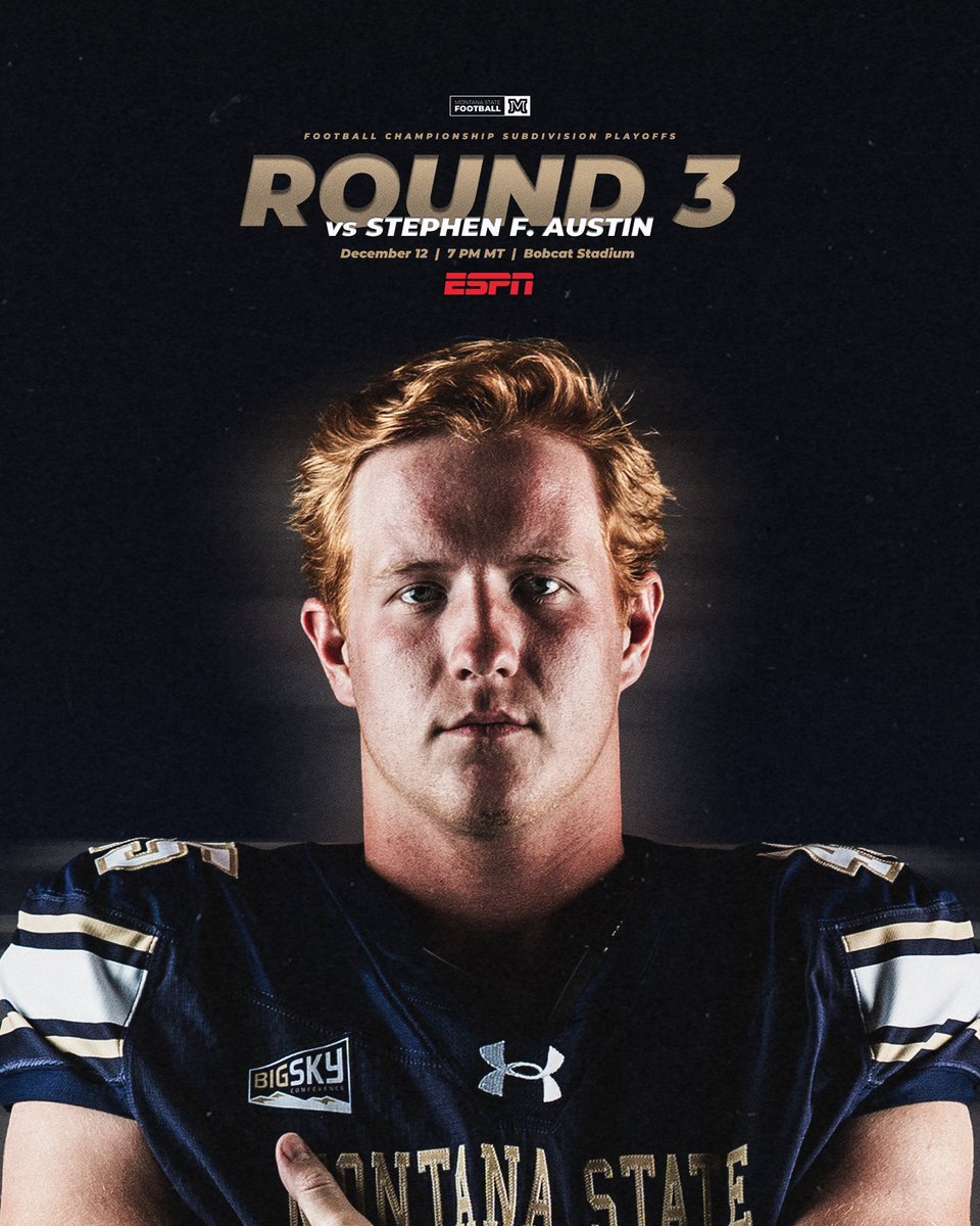 Friday Night Lights. Quarterfinals. ESPN.

🆚 Stephen F. Austin
📍 Bobcat Stadium
🕕 7 PM MT
📺 ESPN
🎟️ montanastate.evenue.net/events/FOT
🎟️ seatgeek.com/montana-state-…

#BobcatBuilt