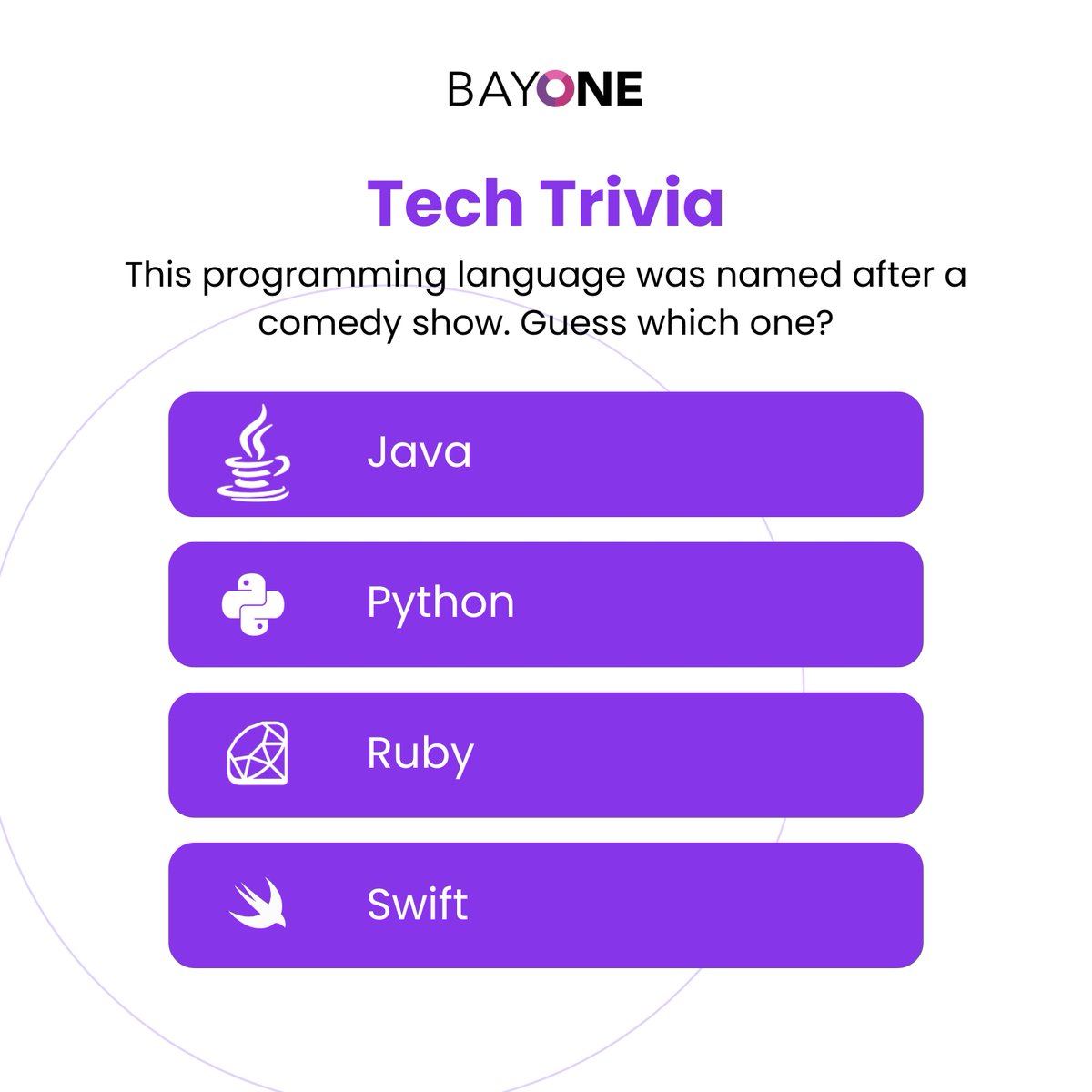 BayOneSolutions's tweet image. Can you guess which language it is? ​

#Programming #CodingTrivia #TechQuiz #TechTrivia