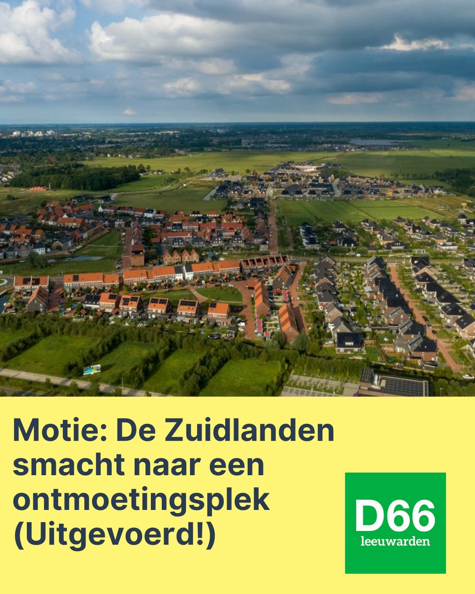 📢 Goed nieuws voor De Zuidlanden! Dankzij onze motie krijgt de wijk binnenkort eindelijk een écht ontmoetingspunt. Eerst een tijdelijk buurthuis met horeca, later een volwaardig wijkcentrum. Samen maken we van De Zuidlanden een wijk waar mensen elkaar wéér kunnen ontmoeten.