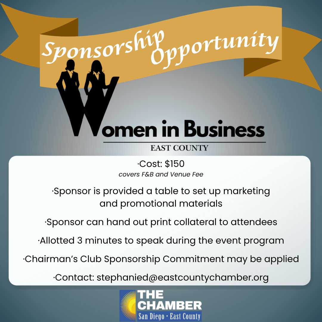 sdeccc's tweet image. 🌟 Showcase Your Business with Women in Business East County! 🌟

Looking to connect directly with dynamic professionals and community leaders across East County? Consider sponsoring an upcoming Women in Business East County meeting!

 Sponsors receive:
✔ A dedicated table to…